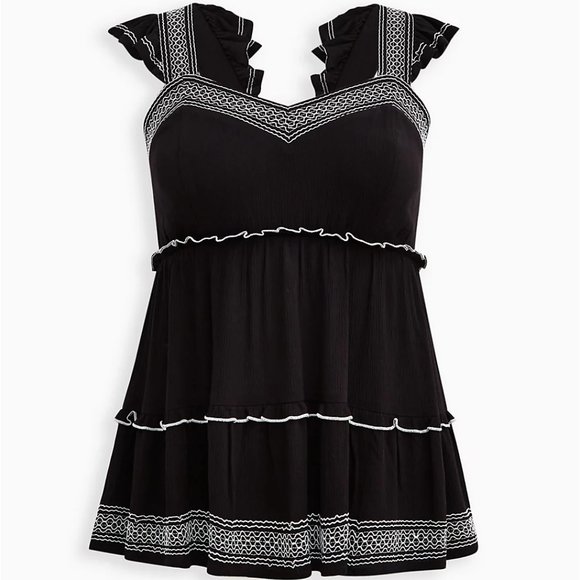 NEW TORRID Babydoll Peplum Crinkle Tiered Top Black Blush Plus Size 5X - Picture 4 of 6